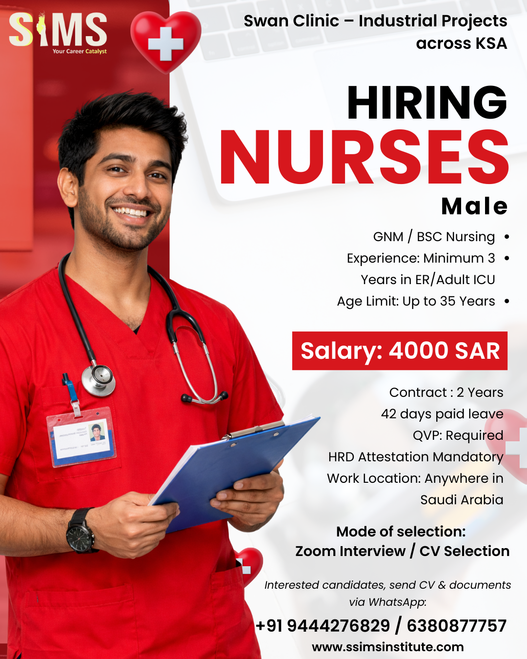 Male Nurses – Swan Clinic, Saudi Arabia — Gulf job poster